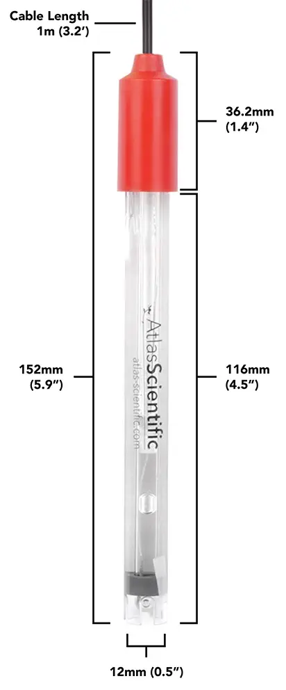 Detail View of Consumer Grade pH Probe - Dimensions