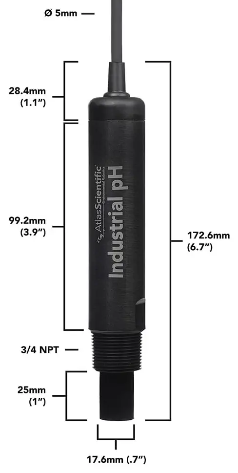 Industrial pH Probe – with Temp - Dimensions