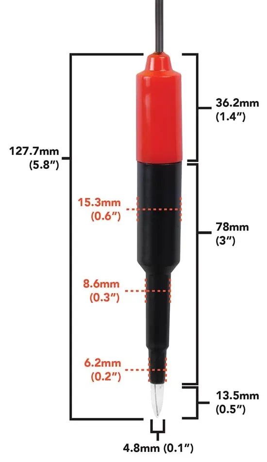 Spear Tip / Soil pH Probe with Dimensions - Dimensions