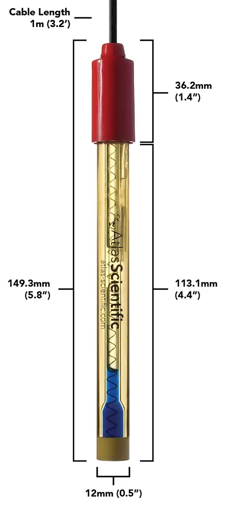 Research Grade pH Probe with Dimensions - Dimensions