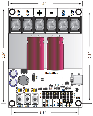  RoboClaw 2x60A, 6-34VDC Regenerative Motorsteuerung - Zum Vergrößern klicken