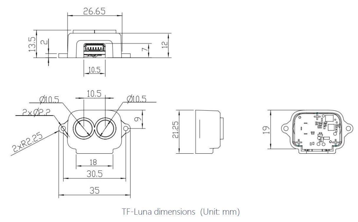 Sensor de Distancia LiDAR de 8m TF-Luna de Benewake - Haga Clic para Ampliar