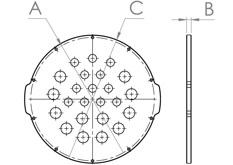 Tapa de Extremo de Aluminio de 6 pulg c/ 12x Agujeros M14 y 12x M10 (65m) de BlueRobotics