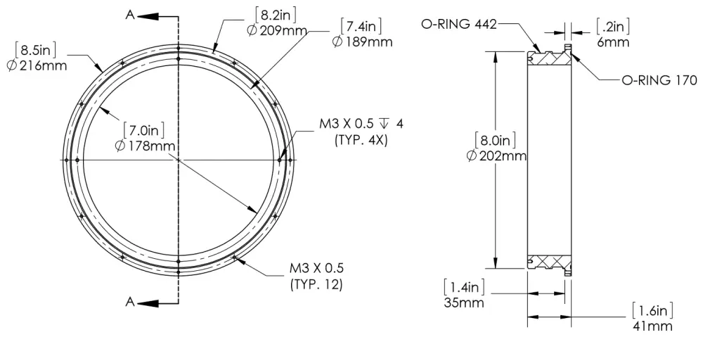 O-Ring Flens 8″ Serie - Afmetingen bijgesneden