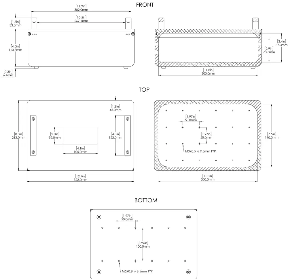 Dimensiones de la Caja Estanca - Dimensiones recortadas