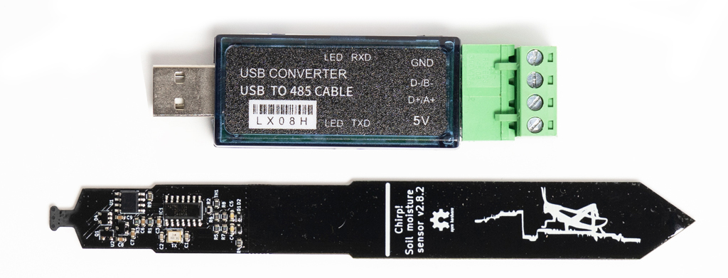 Sensor de Humedad del Suelo RS485 c/ Adaptador USB a RS485 - Haga Clic para Ampliar