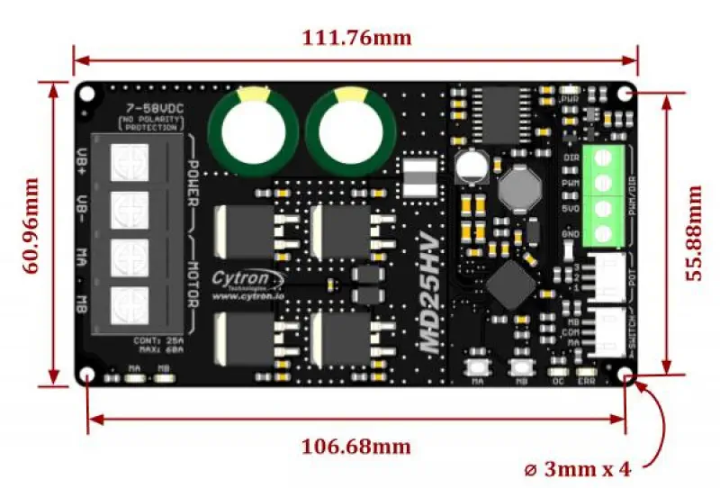 Controlador de Motor DC con Escobillas de 25A 7-58V Cytron - Haga Clic para Ampliar