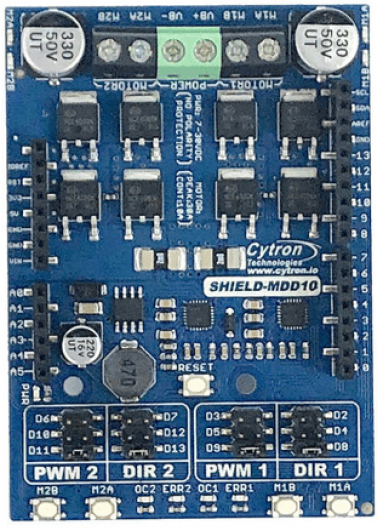 Cytron 10A 7-30V Dual Channel DC Motor Driver Shield- Click to Enlarge