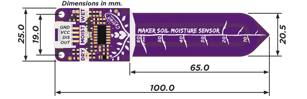 Capteur d'humidité du sol Maker (capacitif) - Cliquez pour argandir
