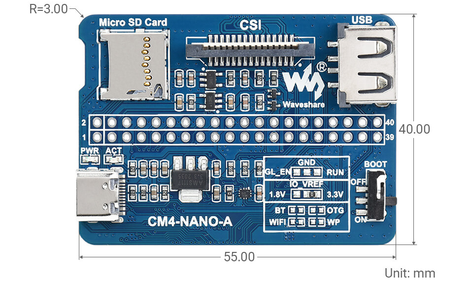 Nano Base (A) Board für Raspberry Pi CM4 - Zum Vergrößern klicken