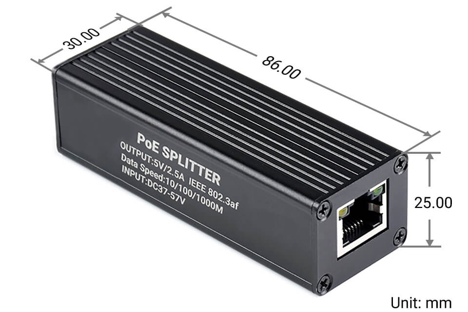 Industrietauglicher Gigabit-PoE-Splitter 48 V bis 5 V 2,5 A USB-C - Zum Vergrößern klicken