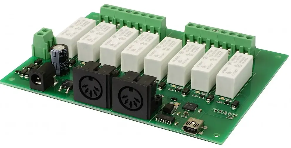 MIDI-RLY08 - 8 Relay, 0 Dimmer Board