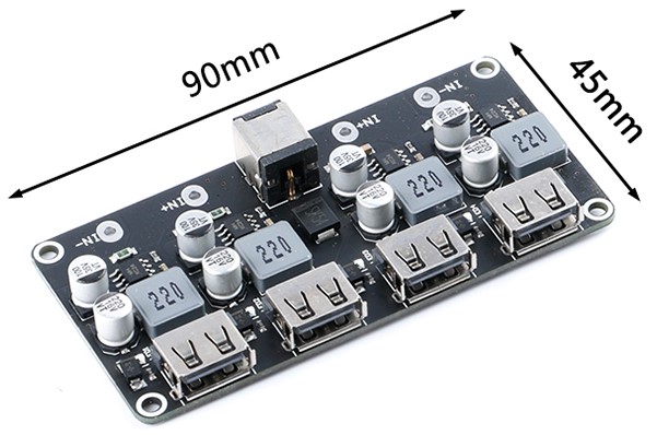 DFRobot 4-way Fast Charge Buck Module 3-12V (Compatible w/ RPi 4B & Jetson Nano)- Click to Enlarge