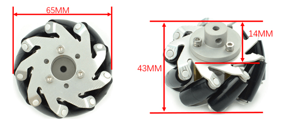 Roue Mecanum en métal DFRobot 65 mm avec accouplement d'arbre moteur (gauche) - Cliquez pour agrandir