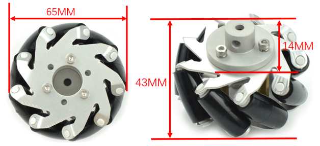 Roue Mecanum en métal DFRobot 65 mm avec accouplement d'arbre moteur (droite) - Cliquez pour agrandir