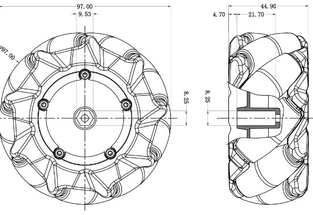 DFRobot Black Mecanum Wheel (97mm) - Right- Click to Enlarge