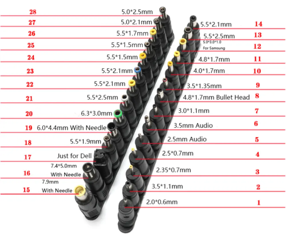 Kit de Adaptador DC Universal de 5,5 x 2,1 mm (28x) - Haga Clic para Ampliar