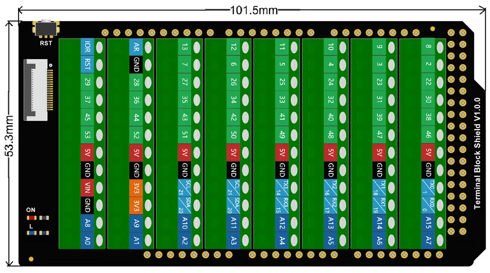 Bouclier de bornier pour Arduino Mega - Cliquez pour agrandir