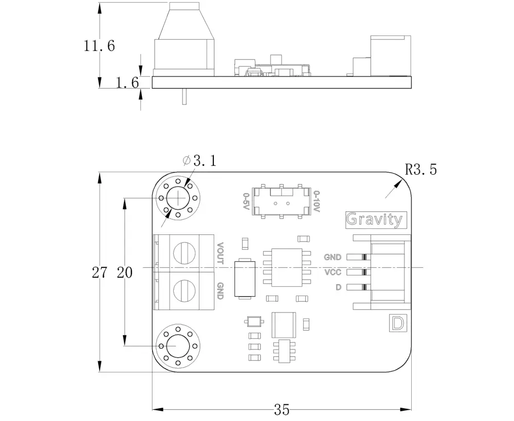 Gravity: GP8101S 1-Channel PWM to 0-5V/10V DAC Module