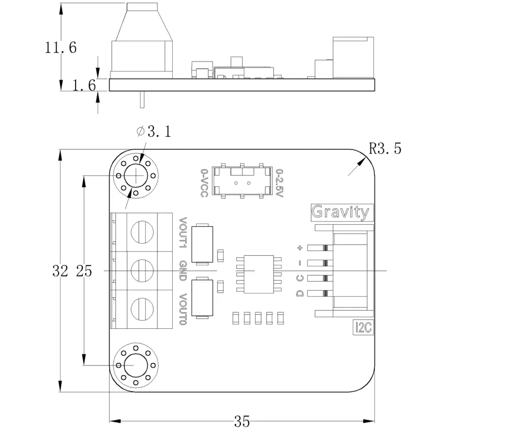 Gravity: Module DAC GP8503 2-Canal 12-bit I2C vers 0-2,5V/VCC