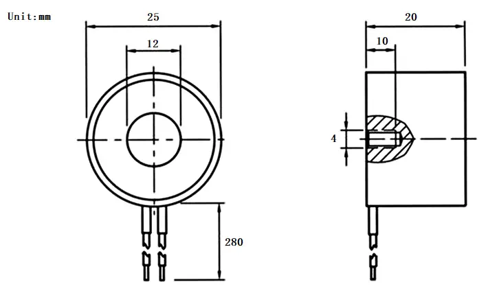 Esquema del Electroimán 5V (Fuerza de Sujeción de 8 Kg) - Dimensiones recortadas