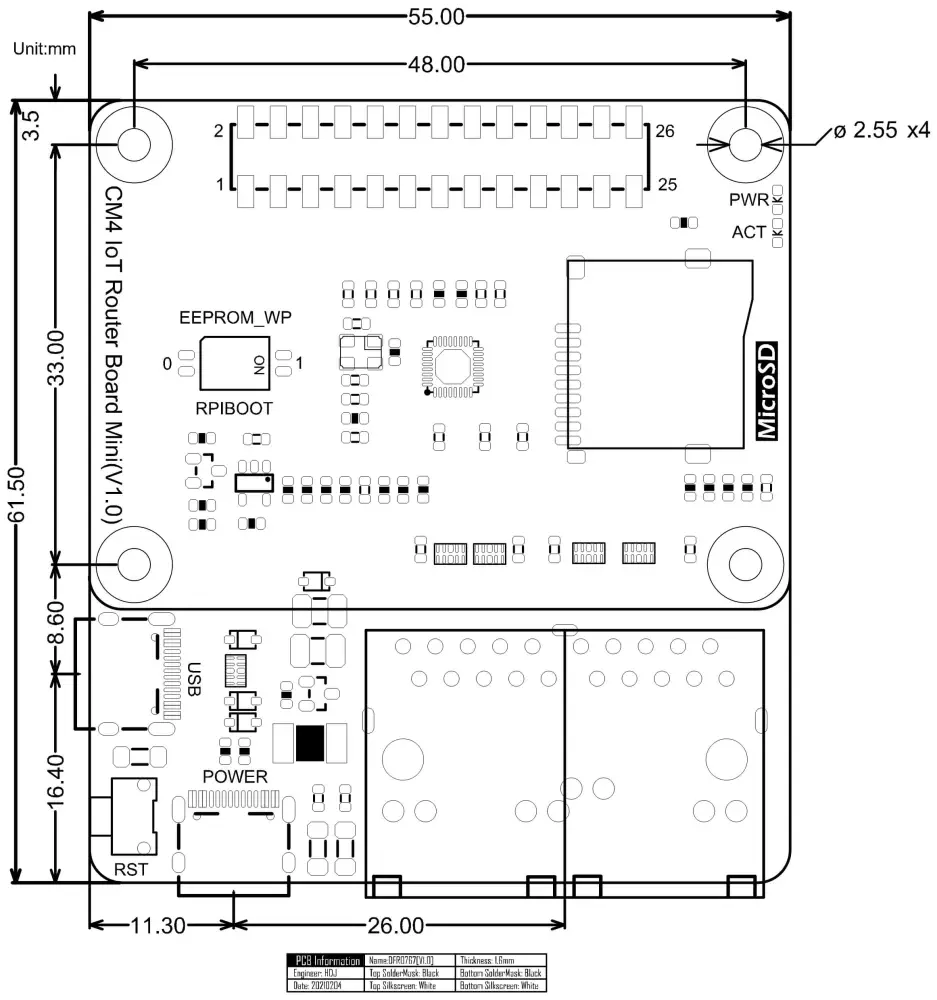 Raspberry Pi Compute Module 4 IoT Router Carrier Board Mini - Dimensions cropped