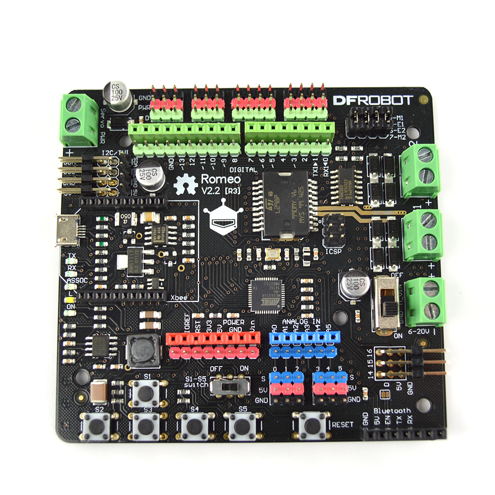 Microcontrolador Todo en Uno Romeo V2 (ATMega32U4) - Haz click para ampliar