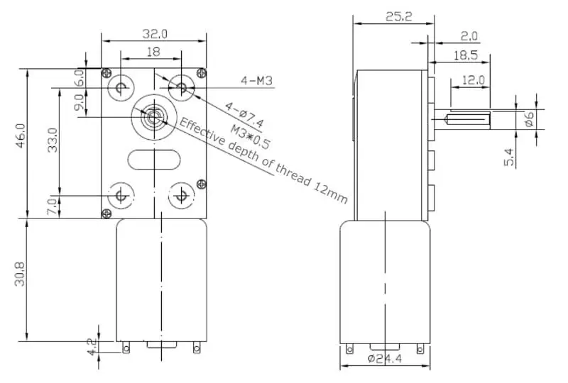 6VDC 40RPM, 34.7oz-in Worm Gear Motor- Click to Enlarge