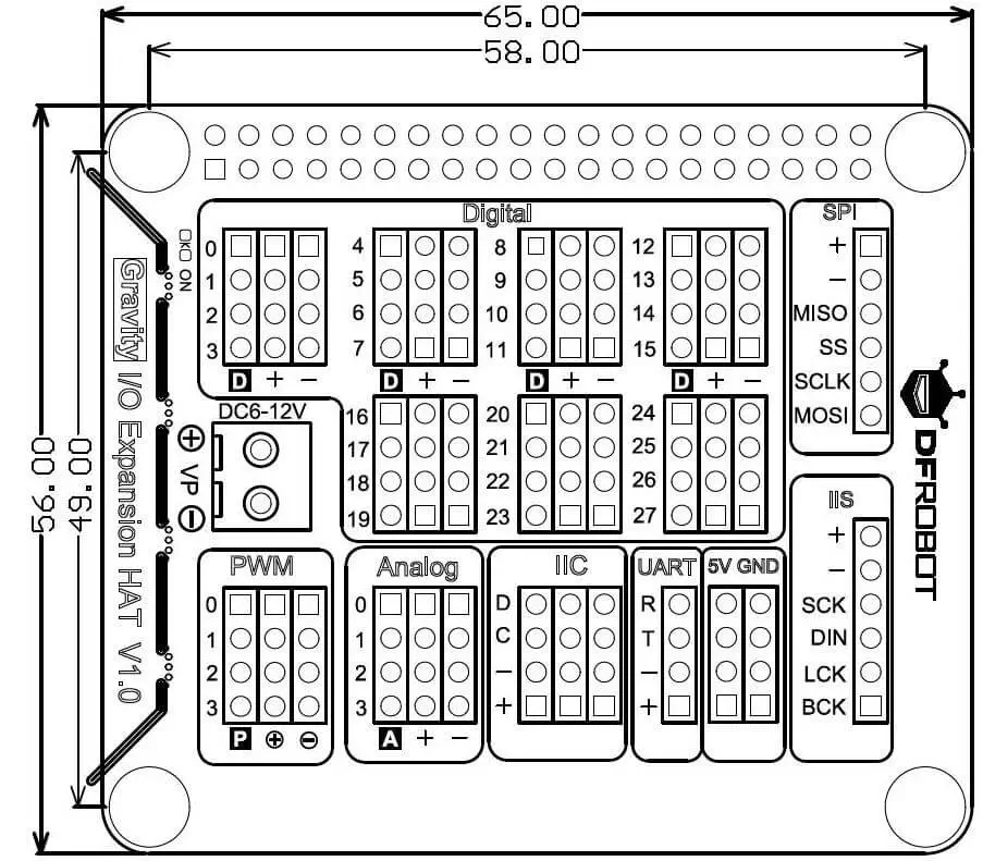 DFRobot Gravity IO Expansion HAT for Raspberry Pi 4B/3B+ - Click to Enlarge