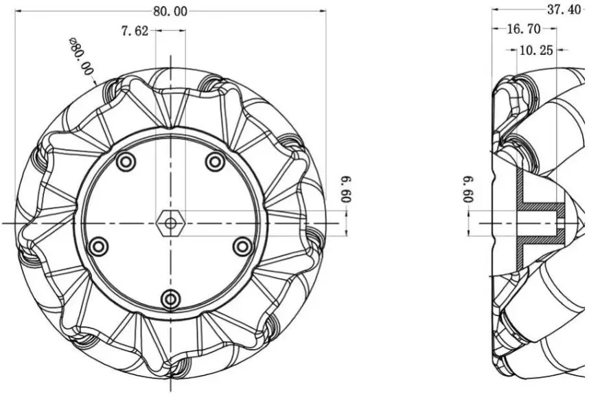 Rueda Mecanum Izquierda de 80mm - Haga Clic para Ampliar