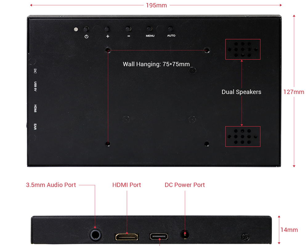 Elecrow SH080T Tragbarer 8-Zoll-Mini-HDMI-LCD-Monitor 1280 x 800 - Zum Vergrößern klicken