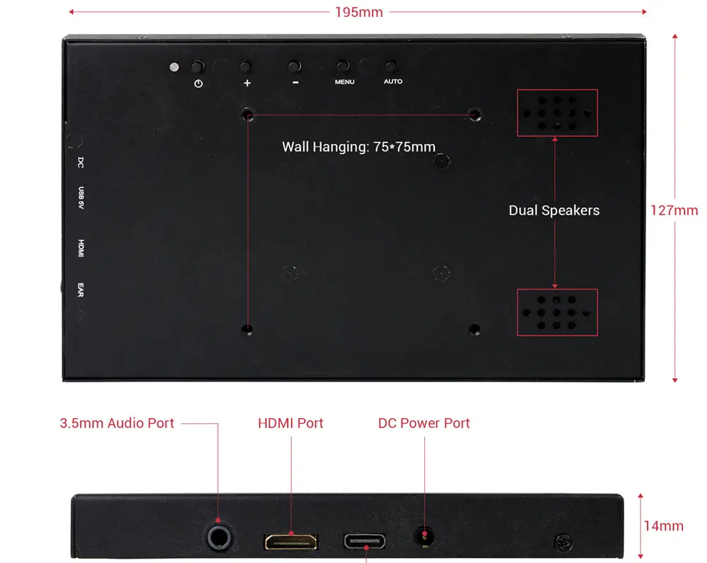 Monitor c/ Pantalla LCD Portátil Mini HDMI de 8 pulg de 1280x800 SH080T Elecrow - Haga Clic para Ampliar