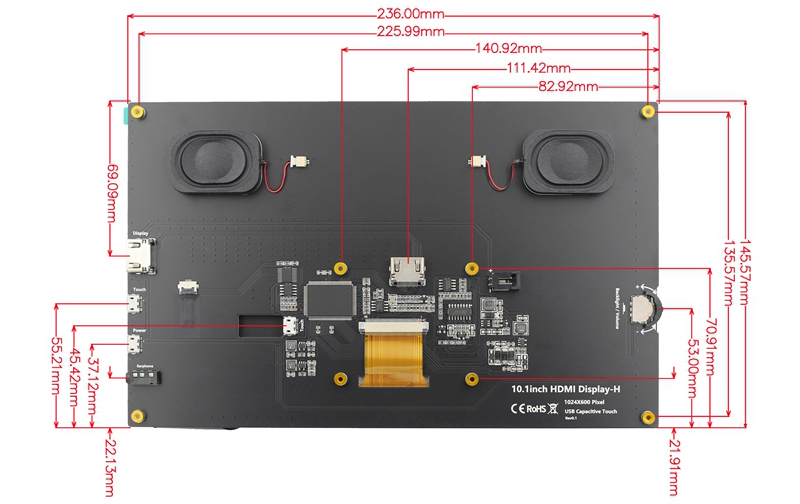 Moniteur tactile capacitif HDMI RC101S 10,1 pouces 1024 x 600 IPS avec haut-parleur et support - Cliquez pour agrandir