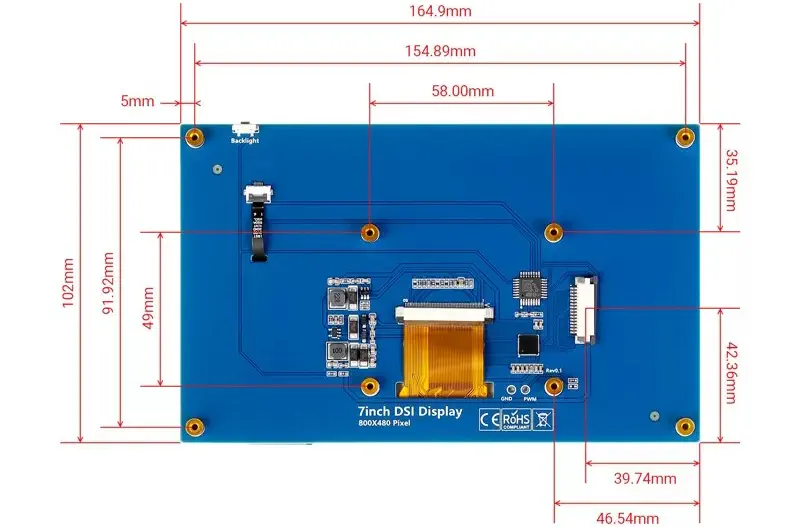 Elecrow Ecran tactile DSI7 pouces 800x480 pour Raspberry Pi avec support