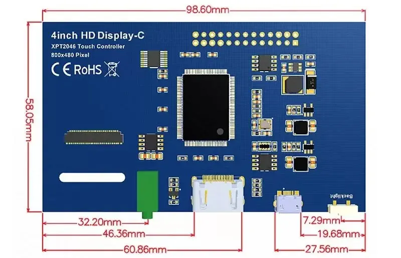 Elecrow RR040i 4-inch HD 800x480 IPS TFT Touch Screen Display for Raspberry Pi