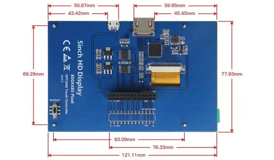 Elecrow 5-Zoll QLED Quantum Dot Resistives Touch Display 800x480 für RPi B+/2B/3B/4B