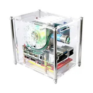 Raspberry Pi 4B Boîtier en Acrylique avec Ventilateur de Refroidissement Ice, Kit de Surveillance RPi avec Écran IPS