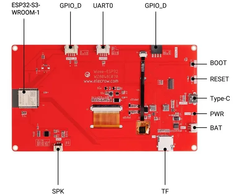 Wizee ESP32 Écran Tactile HMI de 7 pouces 800x480, Wi-Fi & BLE