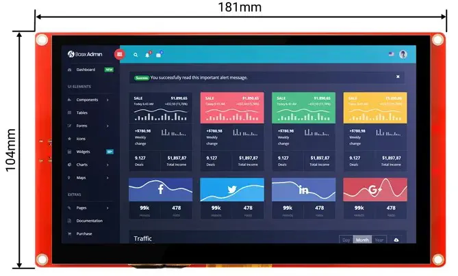 Wizee ESP32 Écran Tactile HMI de 7 pouces 800x480, Wi-Fi & BLE