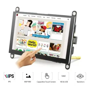 RC050S HD Moniteur Tactile Capacitif de 5 pouces 800x480 pour RPi avec Haut-parleur, Contrôle du Rétroéclairage
