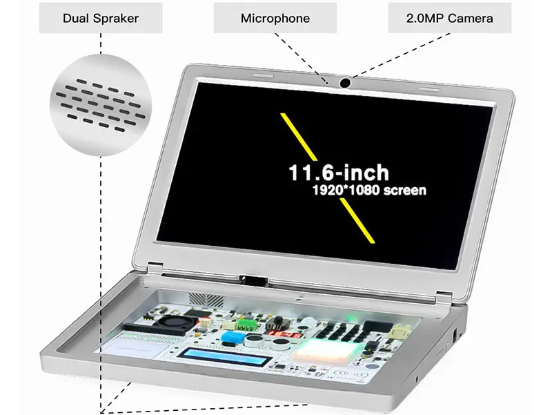 CrowPi2 Basic – All-in-One Raspberry Pi Laptop & MINT-Lernplattform (Silber) - Zum Vergrößern klicken