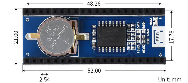 Módulo RTC para Raspberry Pi Pico c/ Chip DS3231 Integrado - Haga Clic para Ampliar