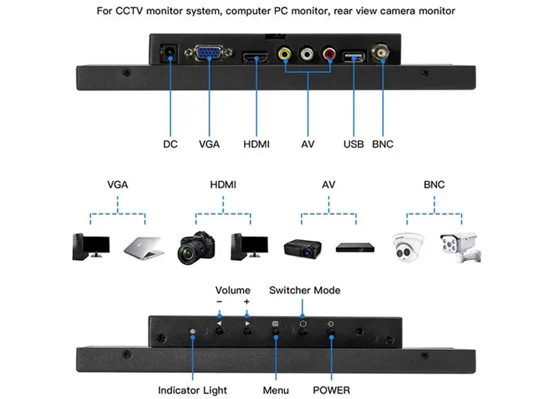 Moniteur TFT-LCD 10,1 pouces 1280x800 couleur GC1016 avec AV1 VGA HDMI BNC USB et haut-parleu - Cliquez pour agrandir