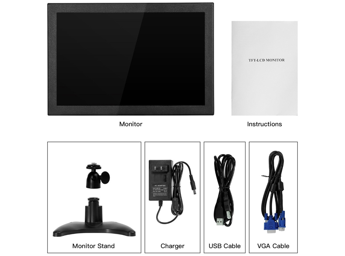 Moniteur TFT-LCD 10,1 pouces 1280x800 couleur GC1016 avec AV1 VGA HDMI BNC USB et haut-parleu - Cliquez pour agrandir