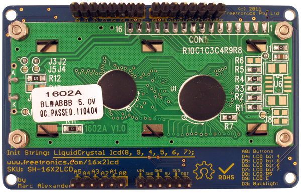 Freetronics LCD Keypad Shield Arduino kompatibel - Zum Vergrößern klicken
