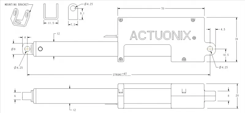 Actionneur linéaire P16, 200 mm, 256:1, 12 V avec interrupteurs de fin de course