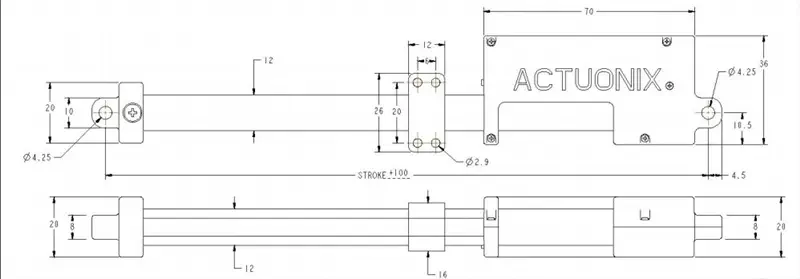 Mini Actuador Lineal T16, 100mm, 256:1, 12V c/ Interruptores de Límite