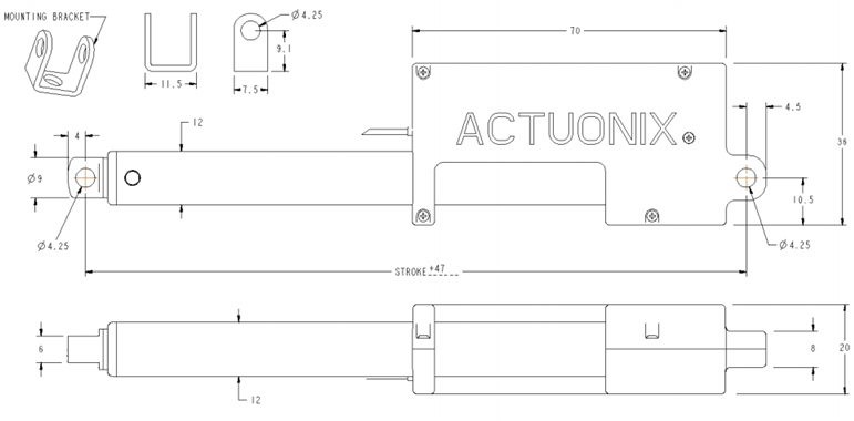 Actuateur Linéaire Miniature P16 12V 200mm 64:1 Actuonix avec Potentiomètre