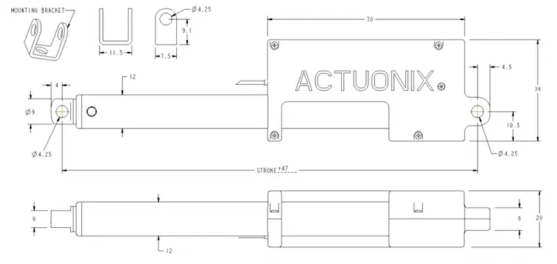 Actionneur linéaire Actuonix P16, 200 mm, 64:1, 12 V avec interrupteurs de fin de course