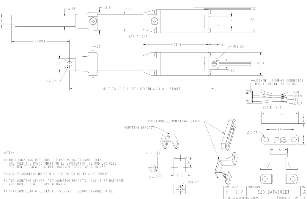 Actuador Lineal Paso a Paso en Miniatura de 50mm Actuonix S20 - Haga Clic para Ampliar